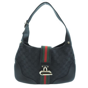 Sherry Line GG Pattern Hand One  Black Canvas Leather Gold Hardware